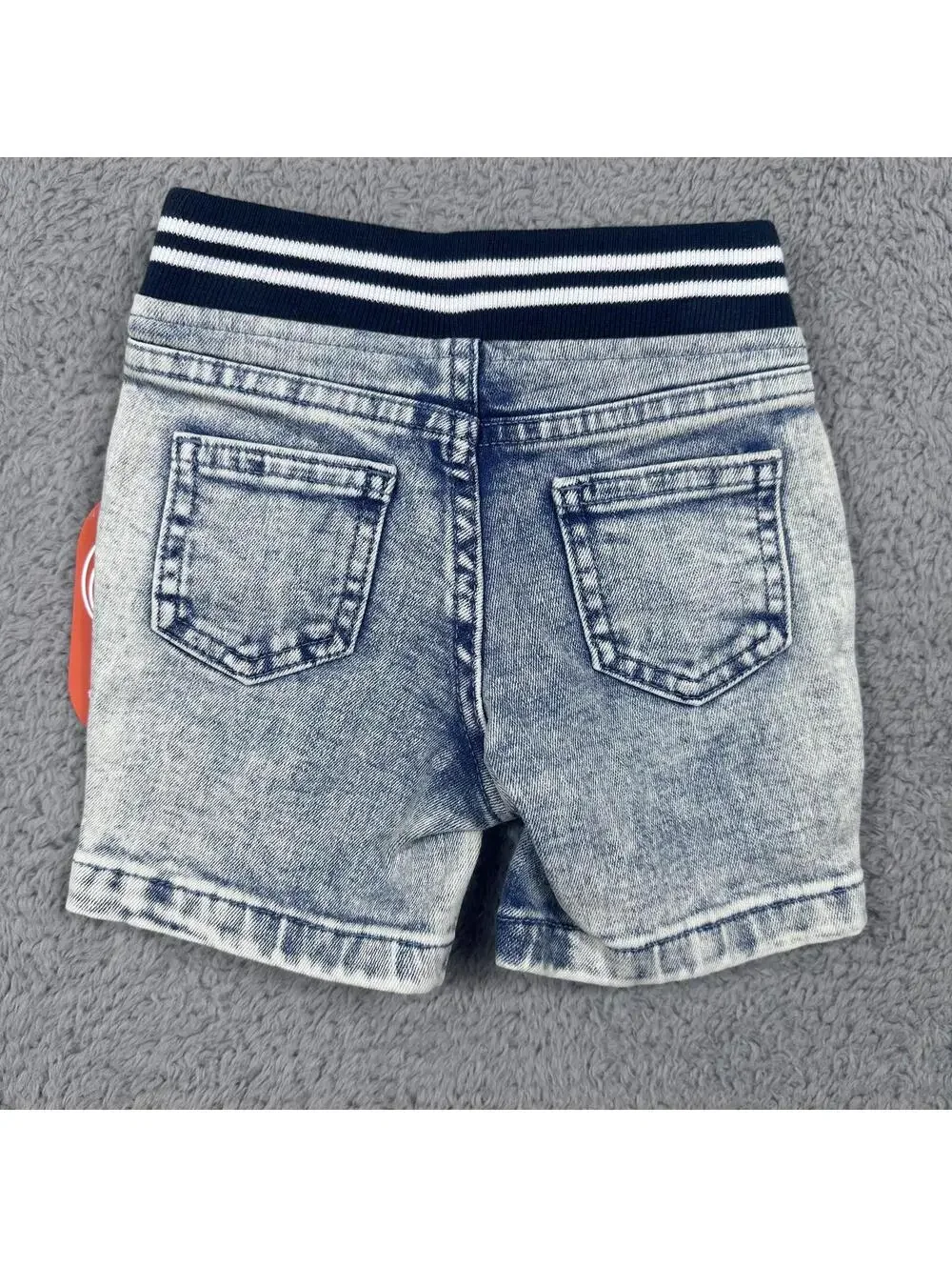 Wonder Nation Denim Shorts with Striped Elastic Waist - 18M